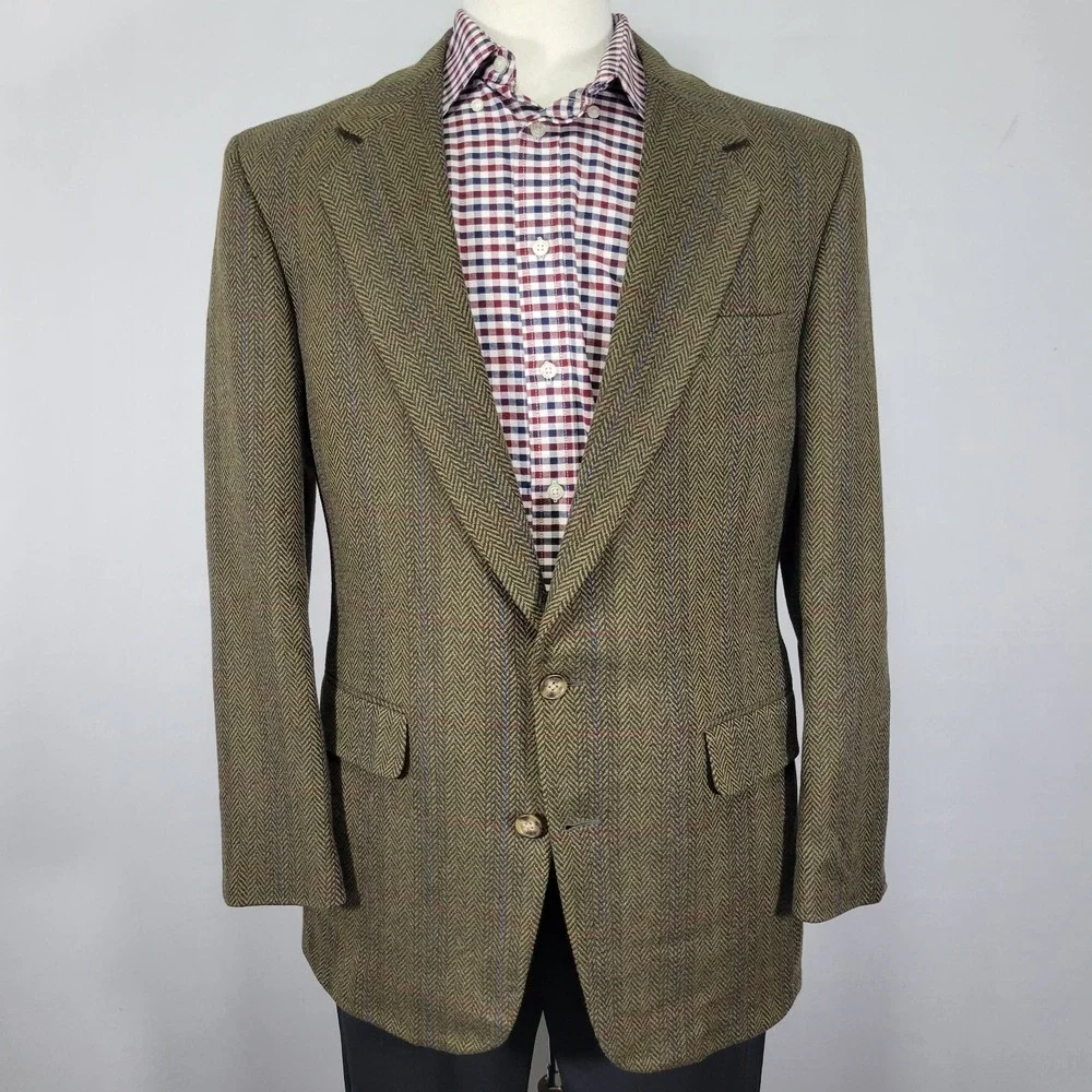 VTG Corbin Men's Tweed Sport Coat Blazer Two Button Plaid Herringbone Size 42R‎